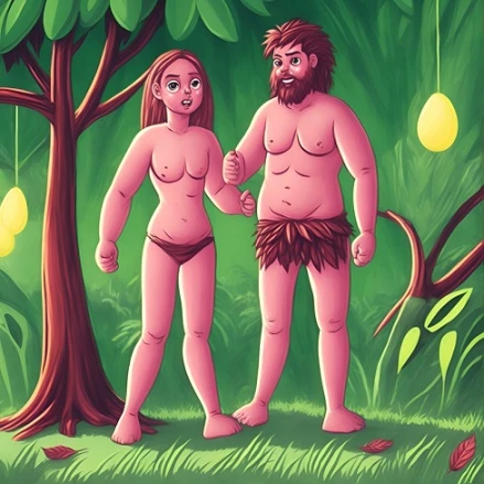 Adam and Eve Cartoon Illustration